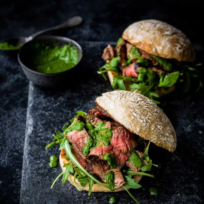 Portuguese prego with green piri-piri (Portuguese Beef)