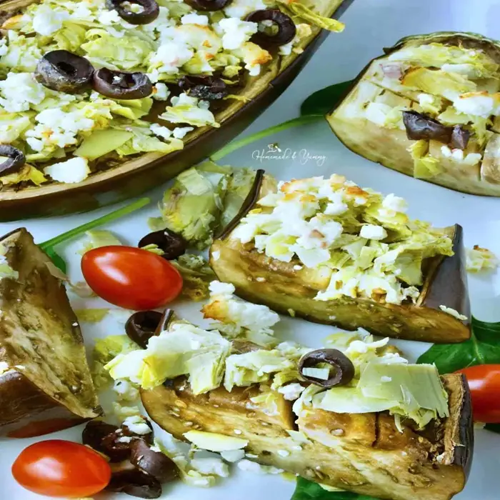 Roast aubergine with goat's cheese & toasted flatbread (Turkish Vegetarian)