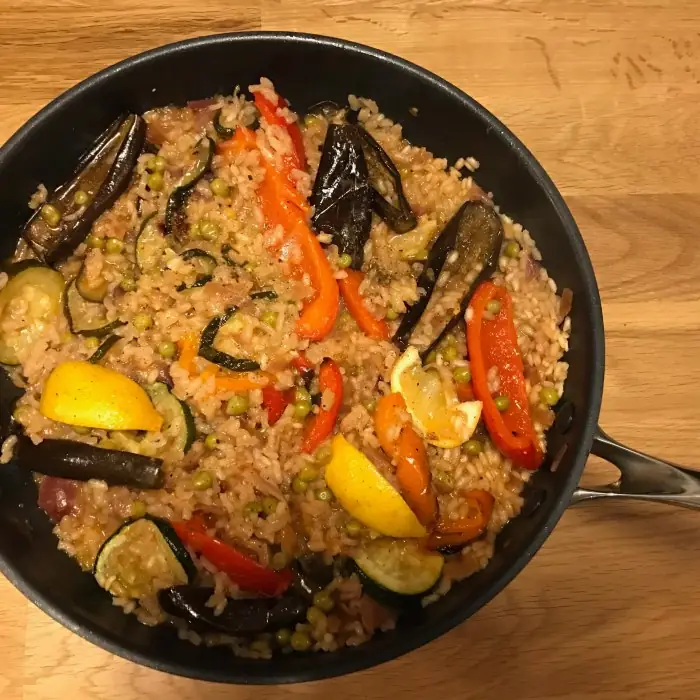 Roast fennel and aubergine paella (Spanish Vegan)